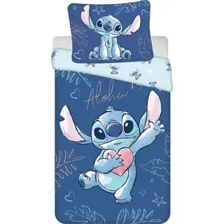 Jerry Fabrics Leinen Lilo und Stitch Aloha 140x200, 70x90 cm - Blau/Rosa/Weiß