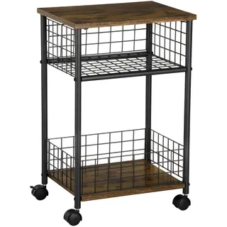 Homcom Küchenwagen, Spanplatte, Rustikal-Braun - Kunststoff , 30x62x40 cm , Esszimmer, Servierwagen