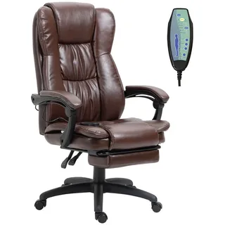 Vinsetto Verstellbarer Drehstuhl mit Fußstütze, Kopfstütze, Massagefunktion, Braun , Kunststoff , Füllung: Schaumstoff,Schaumstoff , 68.5x121x68.5 cm , Büromöbel, Bürostühle, Drehstühle