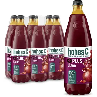 hohes C PLUS Eisen (6 x 1l), 100% Saft, Apfel, Himbeere, Granatapfel, Vitamin C, PLUS an Eisen, ohne Zuckerzusatz, vegan