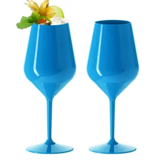 DoimoFlair Weingläser aus Kunststoff bruchsicher Weinbecher Sektgläser Plastik 47 cl. (Blau)