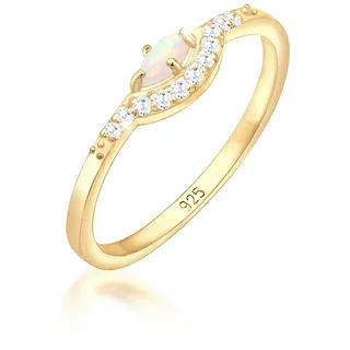 Verlobungsring ELLI "Ring Elli Ring Vintage Design Zirkonia Marquise Opal 925er Silber" Gr. 52, gold, Fingerringe, Damen, 52, Silber 925 (Sterlingsilber), Verlobungsring