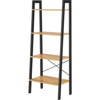 VASAGLE Regal, Bücherregal mit 4 Ebenen, Leiterregal, Standregal, für Wohnzimmer, Schlafzimmer, Küche, Homeoffice, Industrie-Design, Stahlrahmen, honigbraun-schwarz LLS044B05, 34D x 56W x 137.5H cm