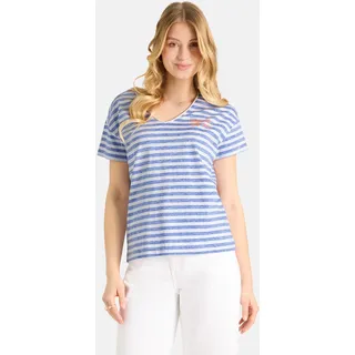 T-Shirt LIEBLINGSSTÜCK "DollyL", Damen, Gr. L, blau (royal blau), Single Jersey, Obermaterial: 100% Baumwolle, gestreift, regular fit normal, V-Ausschnitt, Shirts T-Shirt, mit Rückenprint, V-Ausschnitt, gestreift