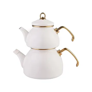 Karaca Retro Emaillien Teekannen Set, türkisches Teekannenset, Teekocher, Induktionsgeeignet, 2,3 Liter creme