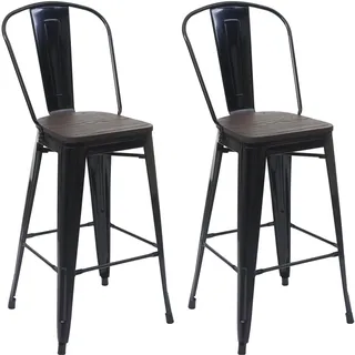 MCW Barhocker A73 2er-Set Holz-Sitzfläche Metall Schwarz