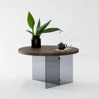 Hanah Home Moderner Couchtisch, 70 cm, Walnuss & Dunkelgrau, 100% gehärtetes Glas & MDF-Gestell, stilvolles und funktionales Design für das Wohnzimmer