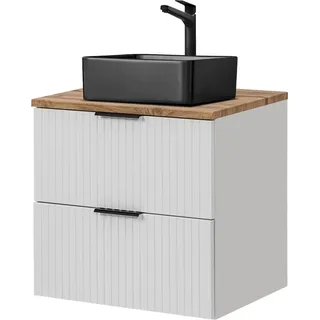 Waschtisch 60cm mit schwarzem Aufsatzbecken, weiß mit Eiche Nb., Front gerillt, ADELAIDE-56-WHITE - Weiß