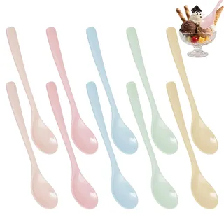 10er Pack Plastiklöffel Lang Bunt, 16 x 3,4 cm Eierlöffel Kunststoff, 5 Farbe, Plastik Löffel Wiederverwendbaren, Bunte Kunststofflöffel, für Küche und Picknick, Dessert, Marmelade, Joghurt, Kaffee