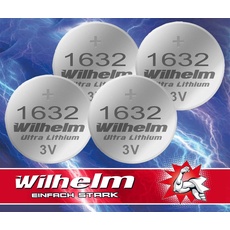 4 x CR1632 CR 1632 WILHELM Lithium Knopfzelle 3V 140 mAh ø16 x 3,2 mm Batterie DL1632