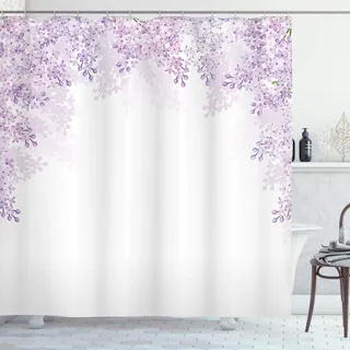 ABAKUHAUS Blume Duschvorhang, Lila Blüten Frühling, Stoffliches Gewebe Badezimmerdekorationsset mit Haken, 175 x 180 cm, Pale Mauve Lavendel