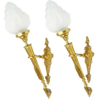 Casa Padrino Barock Wandleuchten Set Gold / Weiß 15 x 15 x H. 60 cm - Wandlampen im Fackel Design - Gold, Weiß