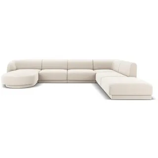 Micadoni Panoramasofa rechts Miley aus Samt leichtes beige 6 Sitzplätze , Textil , U-Form , 255x70x330 cm , Hergestellt in Europa, Oeko-Tex® , Wohnzimmer, Sofas & Couches, Sofas, Bigsofas