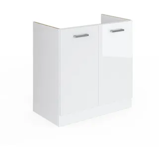 Vicco Spülenunterschrank R-Line Weiß Hochglanz 80 cm mit Türen, ohne Arbeitsplatte , Holzwerkstoff , 1 Fächer , Rechteckig , 80x81.6x46 cm , Küchen, Küchenmöbel, Küchenschränke, Küchenunterschränke