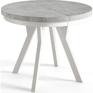 Runder Esszimmertisch EVO, ausziehbarer Tisch Durchmesser:100 cm bis 200 cm, Wohnzimmertisch, Graphit - Grau, Weiß