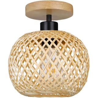 YIKEGE LICHT Vintage Boho Rattan Lampe Deckenleuchte Hängelampe - Bambus Holz Lampenschirm Deckenlampe Badlampe Badezimmerlampe Wandlampe - E27 Deckenleuchten für das Bad Küche Schlafzimmer Flur