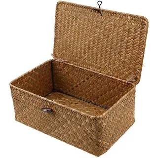 Azomor® Stilvolle geflochten Rattan Aufbewahrungskorb mit Deckel für jeden Raum im Haus - Braun