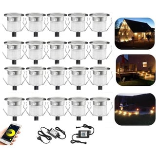 FVTLED 20er WIFI Dimmbar LED Bodeneinbauleuchten Einbaustrahler Arbeitet mit Alexa,IFTTT,WiFi Wireless Smart Phone, Ø30mm 0.6W IP67 Wasserdicht LED Einbaustrahler Außen Full Kit Wlan Dimmen Warmweiß