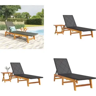 vidaXL Sonnenliege mit Tisch Poly Rattan und Massivholz Akazie - Sonnenliege - Sonnenliegen - Liege - Outdoor Liege - Schwarz