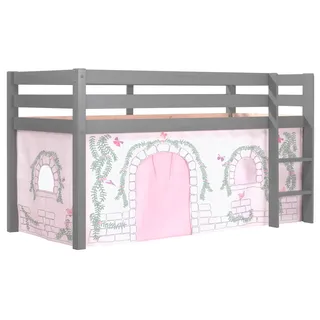 Vipack Hochbett »Pino, Spielbett massiv Kiefer, stabil gebaut, 3 Korpusfarben zur Wahl« inkl. Rolllattenrost, Leiter und Absturzschutz, mit oder ohne Rutsche, Textil-Set "Astronaut", inkl. Vorhang, mit oder ohne Tunnel, grau