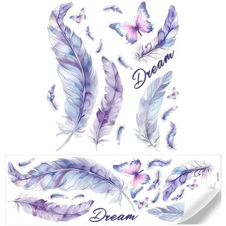 Pevlkawr Wandtattoo Feder XXL Wandsticker Schmetterling Lila wandtattoo mädchenzimmer groß Wanddeko Schlafzimmer Kinderzimmer Wohnzimmer, Schlafzimmer und mehr