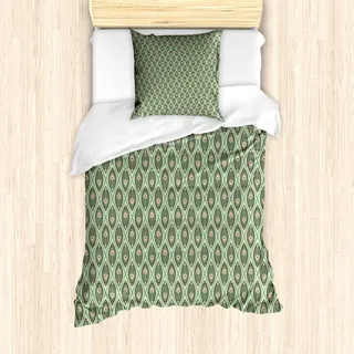 ABAKUHAUS Geometrisch Mantele, Pfauenfedern, Milbensicher Allergiker geeignet mit Kissenbezügen, 135 cm x 200 cm - 80 x 80 cm, Pistazie Tan