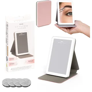 stylPro LED-Mini-Reise-Schminkspiegel mit Licht - Tragbar, kompakt, einstellbares LED-Licht, 2 in 1 Ständer & Etui - Ideal für Reisen, Urlaub & Handtaschen