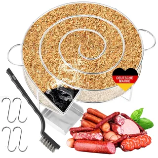 MARKETIFAR Kaltrauchgenerator - Räucherschnecke mit 4 Räucherhaken und 1 Reinigungsbürste - Räucherschnecke aus Edelstahl für Kugelgrill - Ideal für Schinken, Fleisch, Wurst, Kassler, Fisch usw.