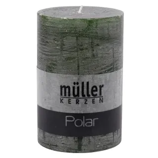 Müller Kerzen Polar Stumpenkerzen 120/78mm, Raureif-Effekt, Hochwertige Stumpen für langanhaltende gemütliche Stimmung, 1 Packung = 4 Stück, dunkelgrün
