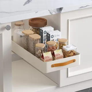 GarveeLife Teleskopschublade Ausziehbare Schublade Für Küche, Ausziehbarer Schrankorganizer, Küchenschrank Organizer Metall Slide Out Schubladen Mit Griff Für Küche, Vorratskammer