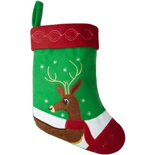 tectake Nikolausstiefel Mit Hirsch-motiv,strapazierfähig, 26 x 36,5 cm,rot/grün , Rot, Grün , Kunststoff , 36.5x0.5x26 cm , Dekoration, Weihnachtsdekoration