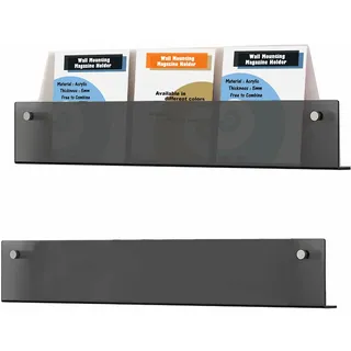 TUKA-i-AKUT 2er 80cm Wand Prospekthalter Acryl Extra Stark, Zeitschriftenhalter Wandregale für Zeitschriften Zeitungen Prospekte Broschür Bücher, Wandhalter Schwarz TKD8256-80cm-2x