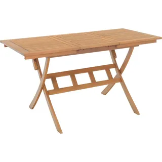 Ambia Garden Gartenklapptisch , Teakfarben , Holz , Akazie , massiv, Hartholz , rechteckig , X-Form , 70x74x100(140) cm , ausziehbar, klappbar , Gartenmöbel, Gartentische, Gartentische