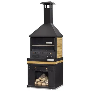JV moebel Schwarzer Grillkamin aus Holz und Edelstahl für Garten und Terrasse schwarz