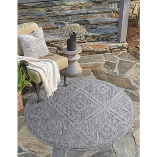 Carpet City Teppich »In-& Outdoorteppich Santorini 454, 3D-Effekt, Raute-Optik« rund 5 mm Höhe Wetterfest & UV-beständig für Terrasse, Balkon, Küche, Flur, grau