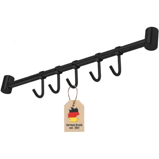 INTIRILIFE Hängeleiste für die Küche aus Edelstahl mit 5 beweglichen Haken zum Bohren schwarz - 35.8 x 3.4 x 2.2 cm - Küchen Reling Hakenleiste Halter Küchen Utensilien Stange Wandhalterung