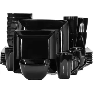 Geschirr-Set, schwarze Keramik, quadratische Teller, 32-TEILIG - Schwarz