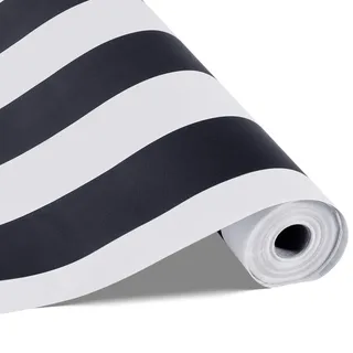 Vevor Tapete selbstklebend, 45 cm x 15 m, Wandtapete, Klebefolie mit Streifen in Schwarz-Weiß, wasserfest, Möbelfolie, dekorative Vinylrolle für Schlafzimmer, Küche, Büro, Badezimmer