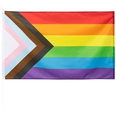 Boland 44661 - LGBTQ Flagge Progress, 90 x 150 cm, Pride, Regenbogen, CSD, Hängedeko, Partydeko für Karneval und Mottoparty