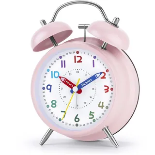 Kssvzz Wecker Laut für Tiefschläfer, Doppelglockenwecker Retro (Rosa)
