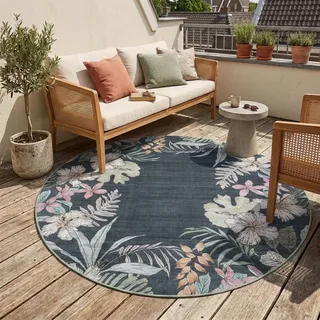 Volero - Rund Outdoor Teppich - Poppy Grün - Ø 140 cm - Balkon, Garten, Terrasse, Küche, Wintergarten - Boho - Grün