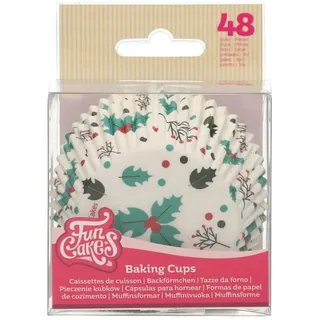 FunCakes Baking Cups Holly Leaf: Backförmchen aus Fettdichtem Papier für Cupcakes und Muffins, Muffinförmchen, Cupcake Förmchen, Perfekt für Weihnachten und Winterliche Festtage - 48 Stück