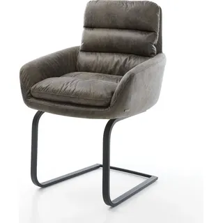 DELIFE Freischwinger Abelia-Flex mit Armlehnen Mikrofaser Grau Antik Freischwinger flach Schwarz - Grau