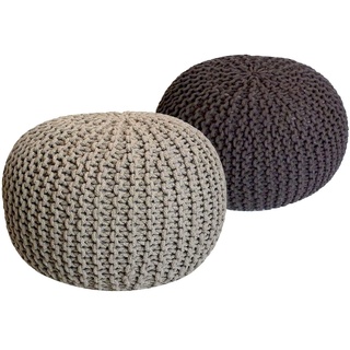 Pouf Set 2 Stück Strickhocker Bodenkissen Grobstrick-Optik Ø 55 cm H 37 cm beige & Zimt Sitzhocker