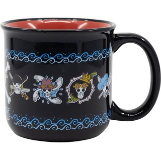 Elbenwald One Piece Tasse mit Skull Motiven 400 ml für Anime-Fans Keramik Schwarz Rot