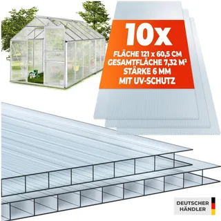 tectake® 10er Set Doppelstegplatten Shiny 7,32 m2 Gesamtfläche, individuell zuschneidbar 121 x 60,5 x 0,6 cm je Platte