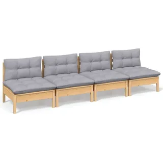 vidaXL 4-Sitzer-Gartensofa mit Grauen Kissen Massivholz Kiefer - Grau