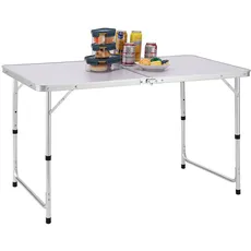 BAKAJI Picknicktisch 120 cm Klappbarer Campingtisch mit Tragegriff, höhenverstellbar, Aluminium, Weiß, Standard