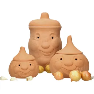 Mambocat 3tlg. Terrakotta Set Knoblauchtopf + Zwiebeltopf + Kartoffeltopf