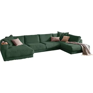 KAWOLA Sofa MADELINE Wohnlandschaft U-Form Cord smaragd Longchair links - Grün